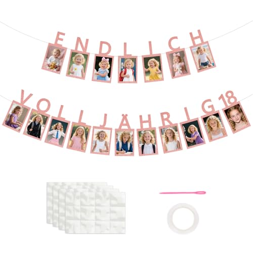 HUKUMA Deko 18. Geburtstag Mädchen Fotogirlande - ENDLICH VOLLJÄHRIG 18 -...