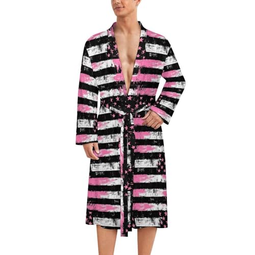 Peignoir de bain homme rose style kimono imprimé léger