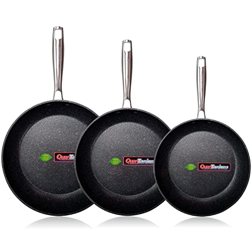 WECOOK! EcoChef Titanio Set Juego 3 Sartenes 20-24-28 cm Aluminio Forjado, inducción, 5 Capas Antiadherente sin PFOA, Limpieza lavavajillas Apta para Todas Las cocinas, vitroceramica, Gas