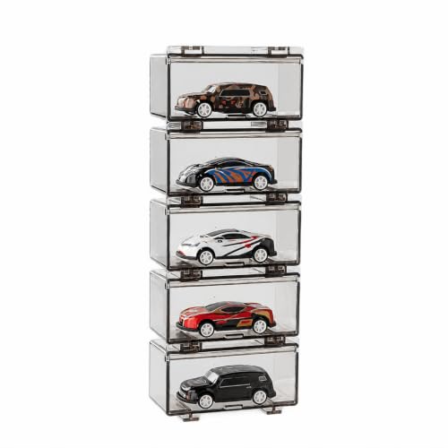 Image of 1:64 5PC Transparent Acrylic Display Case Display Box Parking Display Shelf | Modular Car Display Case, 1 /64 Diecast Hot Wheels Model Cars Storage, Display Shelf Accessory