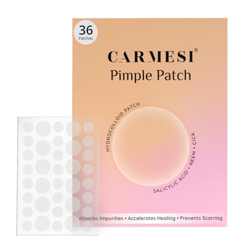 Carmesi Pimple Patch For Face | 36 Hydrocolloid Pimple Patches | 2% w/w Salicylic Acid, Neem, Cica | Helps Reduce Pimples, Redness & Irritation | Absorbs Excess Oil | Safe for All Skin Types