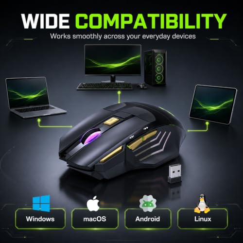 Image of coconut Gold+ Wireless Gaming Mouse Rechargeable, Bluetooth + 2.4GHz Dual Mode Multi Device Mouse, 3200 DPI, RGB LED Gaming Mouse with 7 Buttons & Fire Button, Ergonomic Mouse for Laptop PC Computer