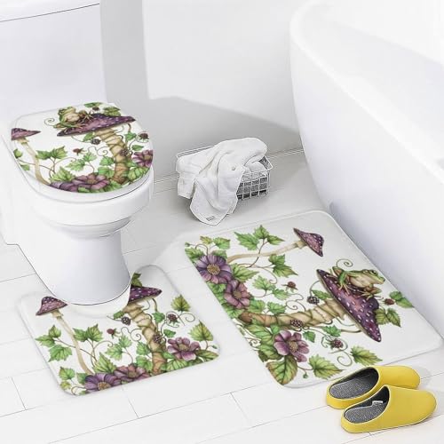 Tikrbmlb 4Pcs Garden Mushroom Frog Shower Curtain Sets Bathroom Decor thumb #3