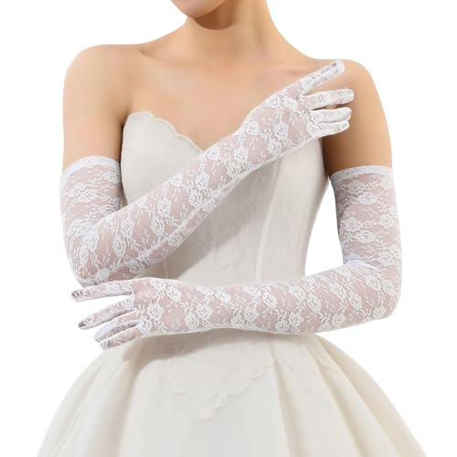 Long Elegant Lace Gloves Lace Arm Sleeves for Women Wedding Bridal Party Vintage Tea Formal Events Black or White