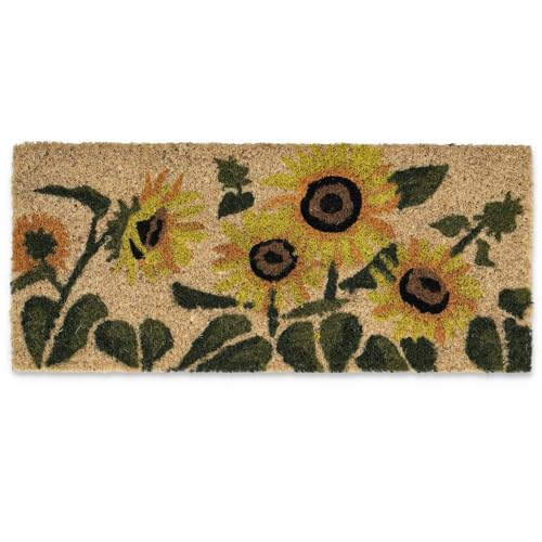 Casatessile Zerbino Mini in Cocco cm 23X53 Duplo Tappetino per Scalino Ingresso, Antiscivolo - Dis. Girasoli