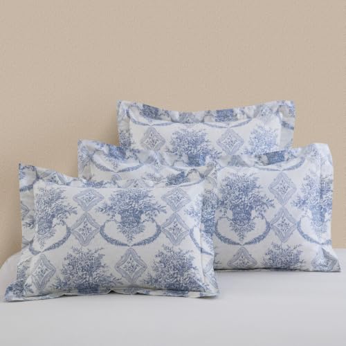 DAUAOTO Euro Shams 100% Cotton Pillowcases, Pillow Cover 26"x26" Set of 2, Farmhouse Country Cottage Pattern, French Blue