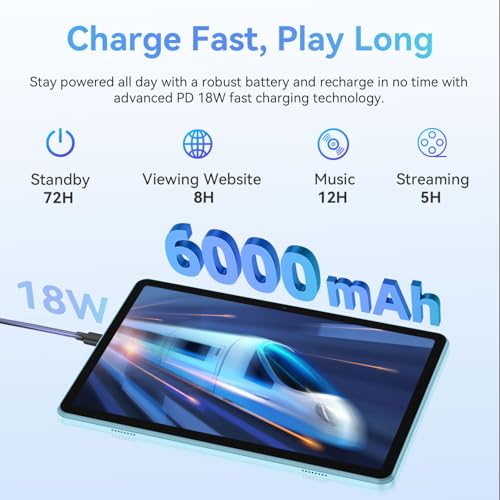 Image of ECOPAD Android 15 Tablet, 10.1 Inch Tablets with Octa-core Processor,HD IPS Screen, 12GB RAM+128GB ROM, Support 1TB Expansion, Dual Band WiFi, BT 5.0,18W Fast Charge and Long-Lasting Battery,Blue