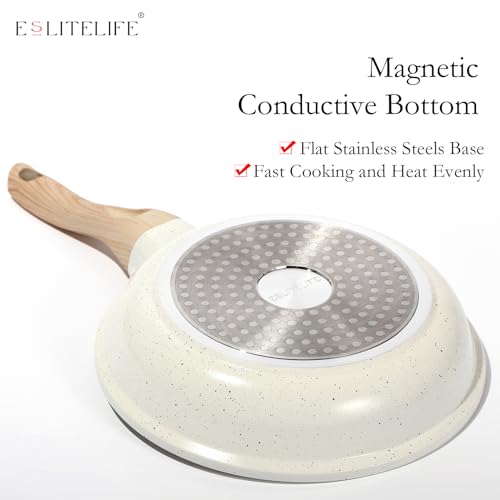 ESLITE LIFE Nonstick Ceramic Frying Pans Skillets Set with Lids, Non-Toxic Egg Omelette Kitchen Cooking Pans Compatible with All Stovetops (Gas, Electric & Induction), PTFE & PFOA Free (White) by ESLITE LIFE - Image 7