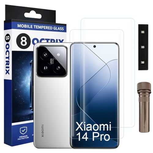 Image of Curved UV Tempered Glass Screen Protector for Xiaomi 14 Pro | Transparent | Pack of 2 | Full Screen Coverage with UV Installation Kit