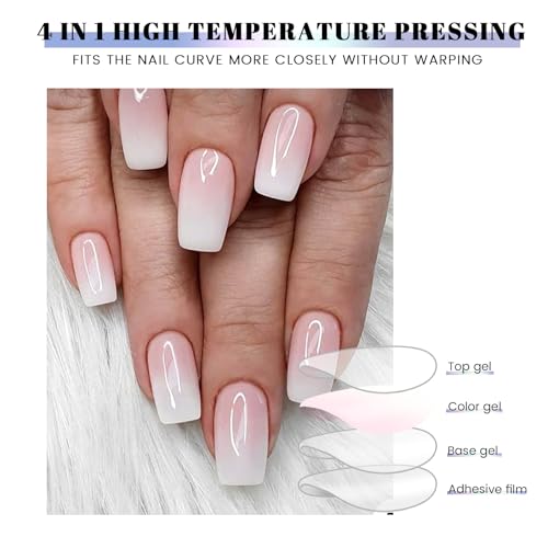 Semi Cured Gel Nail Strips | Gel Nail Stickers with UV Light Required | Salon Quality, Easy Application and Removal（Pink Ombre） Detail