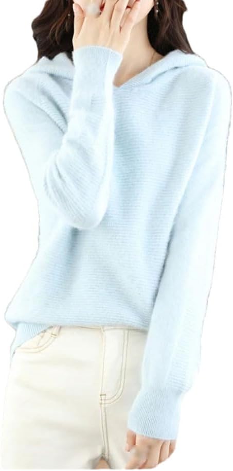 Women's 100% Mink Cashmere Sweater Long Sleeve Hooded Knit Pullover Fashion Soft Warm Bottoming Shirt