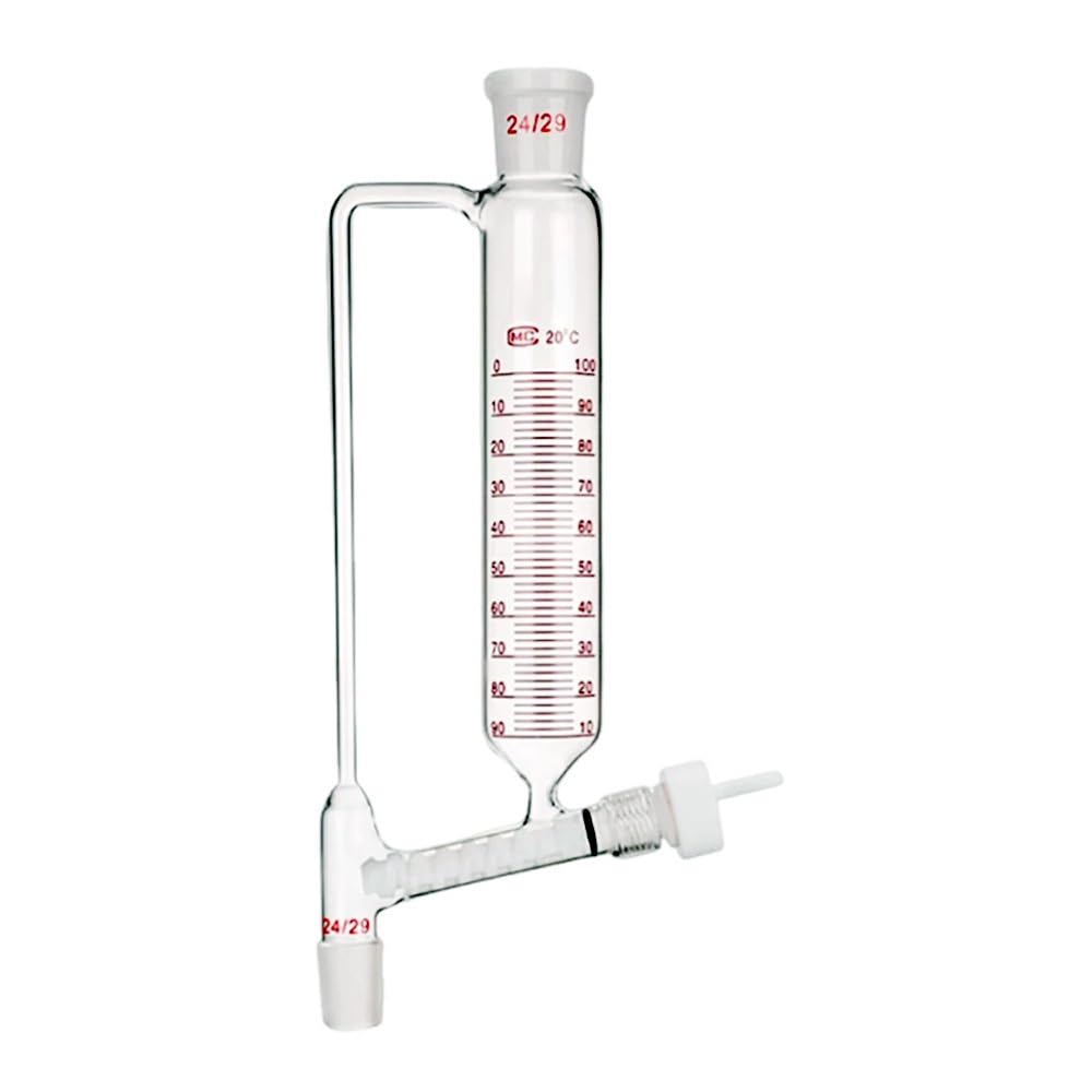 Embudo de adición de polvo de laboratorio 24/29 Embudos de goteo graduados de vidrio con válvula de PTFE(1000ML)