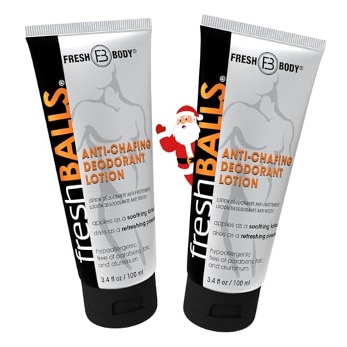FRESH BALLS Lotion | Anti-Chafing Comfort Men's Soothing Cream to Powder Ball Deodorant and Hygiene for Groin Area, 3.4 fl oz (Pack of 2)
