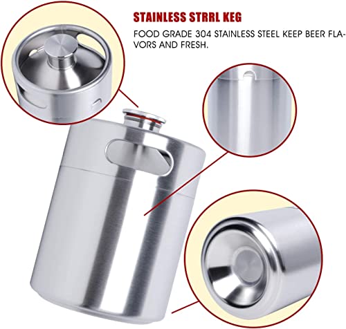 Mini Keg Growler, Pressurized Growler 64 Oz 304 Stainless Steel Mini Keg With Seal Knob Cover For Home Kitchen Brewing Beer(2L) #TOP1