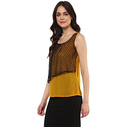 Image of mayra Women's Crepe Yellow Color Sleeveless Top