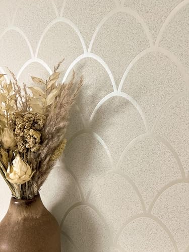 Newroom Tapete Beige Vlies Fischschuppen - Modern Glamour Glitzer Mustertapete für Wohnzimmer Schlafzimmer