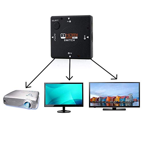 Image of BigPlayer HDMI Splitter 3 Input to 1 Output Manual HDMI Switcher, Support 4K 3D 1080P, Plug and Play for Xbox, PS4, PS3, Blu-Ray Player, DVD, HDTV 3 Port 1080P HDMI Auto Switch Splitter Switcher HUB- Black