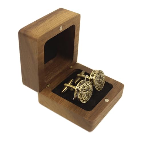 Classic Solid Brass Cufflinks for Men With Walnut Transparent Lid Organizer Case, Wedding Gift, Engagement Gift, Father's Day Gift3