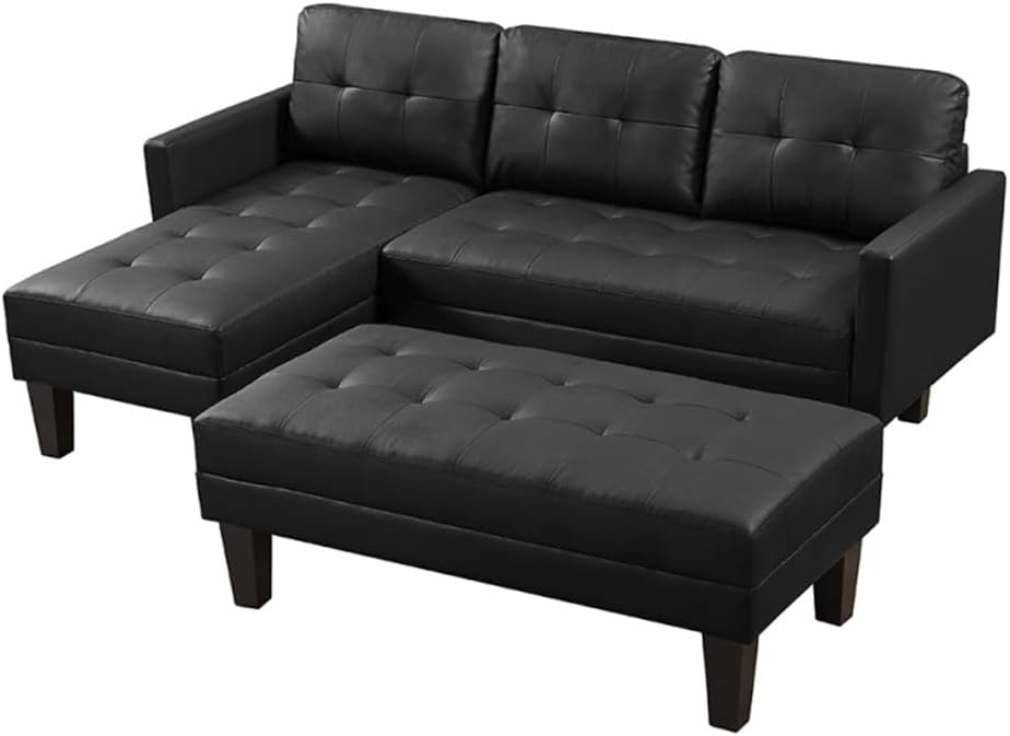 Leather Sectional Sofa Bed, L-Shape Chaise Lounge with Ottoman Bench for Liveing Room