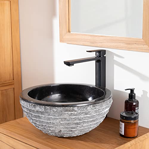Wanda collection Lavabo sobre encimera de piedra de mármol Vesubio negro 35 cm Cover