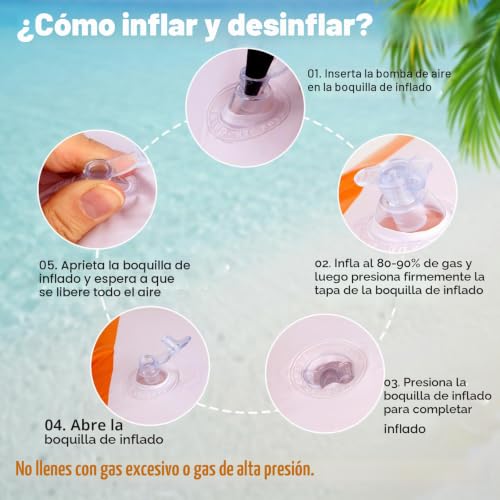 Miniatura 4 de Howab Colchoneta Piscina Adultos Inflable: 4 En 1 Hamaca De Agua, Hamaca Flotante Piscina Naranja Con Bomba Y Flotador Inflable Posavasos Para Bebidas, Flotadores Piscina Para Juegos De Playas Agua