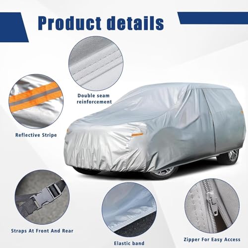 Image of Kayme 6 Layers Hatchback Car Cover Custom Fit for Dodge Grand Caravan (1996-2020), Waterproof All Weather for Automobiles,Rain Sun UV Protection.Silver