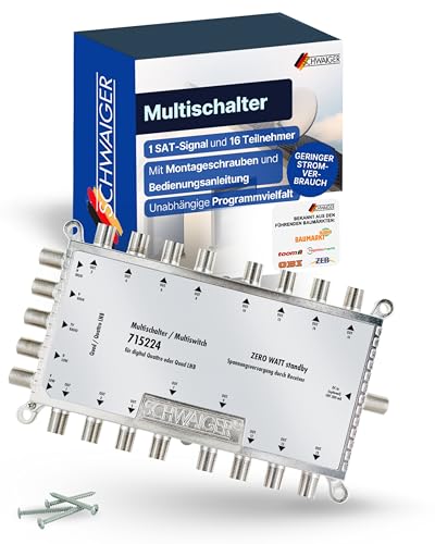 SCHWAIGER 5224 SAT Multischalter 1 auf 16 I SAT-Verteiler für 16 Teilnehmer I Satelliten-Multiswitch aus Aluminium I energieeffizient & zuverlässig I 16-Fach Verteiler für Satellitensignale