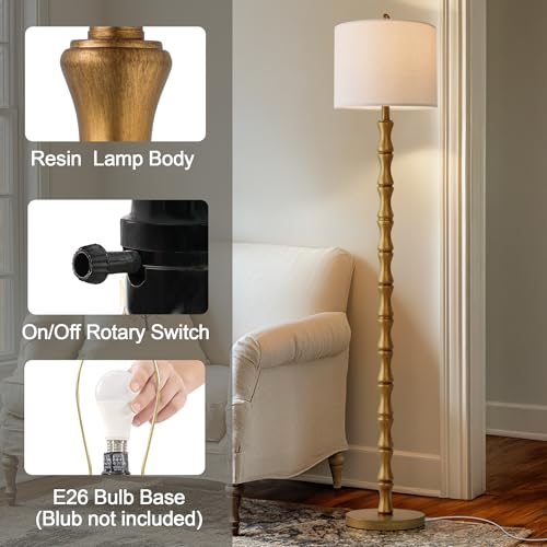 Image of BOBOMOMO 62 inch Rustic Floor Lamp, Retro Farmhouse Standing Lamp with Rotary Switch, Resin Antique Gold Floor Lamp for Living Room, Bedroom, Dining Room, Nursery, Elegant Home Decor