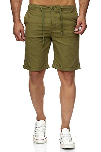 Reslad Leinenhose Kurze Hose Herren Leinen-Shorts lässige Männer Freizeithose Strandhose Stoffhose Sommer-Shorts RS-3002 Khaki M Cover