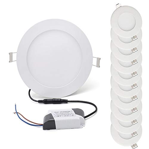 CASNIK 10 unidades 9W Blanco cálido LED de Lámpara de panel redondo de bajo Consumo de energía luz de techo con transformador (9W Blanco cálido) Cover