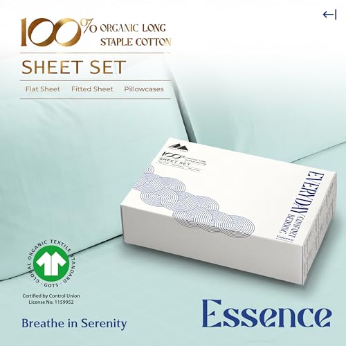 Image of Mayfair Linen Organic Cotton Sheets Twin Size, 16 inch Deep Pocket, Sea Foam
