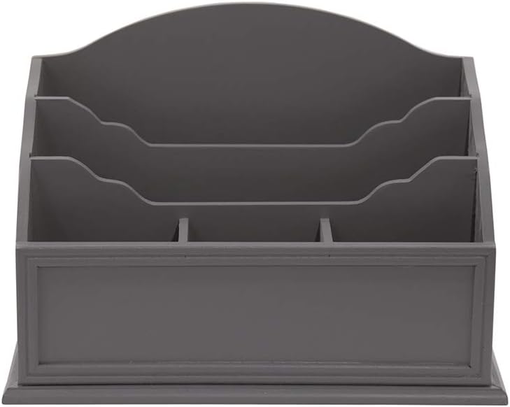 Designstyles Grey Wooden Desktop Letter Holder – 5 Compartment Mail and Stationary Organizer – Premium Quality Wood Table Top Sorter for Pens, Pencils and More
