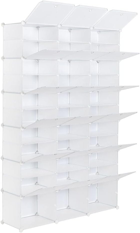 Portable Shoe Rack, 12-Tier Portable 72 Pair Shoe Rack Organizer 36 Grids Tower Shelf Storage Cabinet Stand Expandable for Heels, Boots, Slippers, White