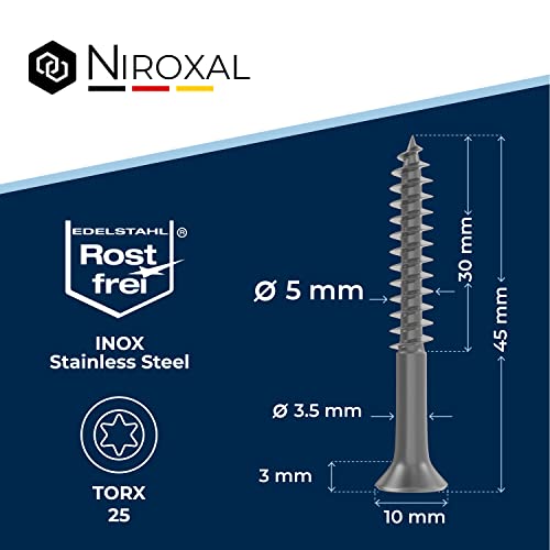 Wood Screws 5x45 mm Stainless Steel 304 Torx Countersunk Head Partial Thread Chipboard Screws Pack of 10 NietFullThings - Image 2