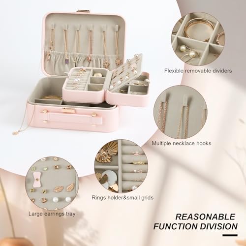 V-LAFUY Large Jewelry Travel Organizer, Large Travel Jewelry Box with Removable Jewelry Tray, 2-Layer Jewelry Boxes for Women, Pink by V-LAFUY - Used condition - Image 3