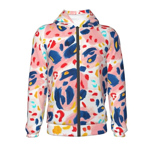 Hand Painted Abstract Leopard Print Kids Pullover Hoodies Boys Zip Up Sweatshirts Girls Athletic Clothes with Pocket2