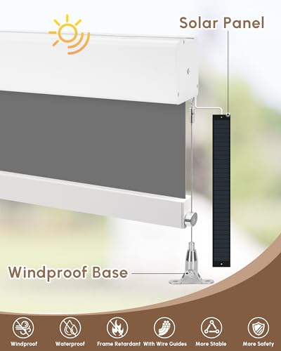 Image of Kincmo Motorized Outdoor Shades for Patio Porch, Custom Outdoor Motorized Blinds with Remote, Waterproof & Windproof Patio Shades Work with Apple Home,Alexa,Google (Medium Grey-0% Openness)