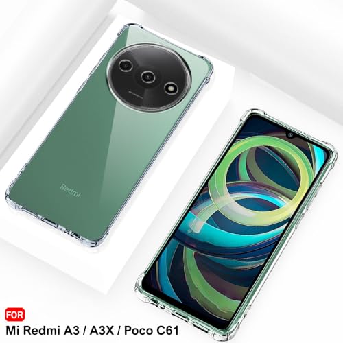 Image of TheGiftKart Crystal Clear Back Cover Case for Mi Redmi A3 / A3X / Poco C61 | Shockproof Soft TPU Case | Cushioned Edges for Ultimate Protection Back Cover Case (TPU, Transparent)
