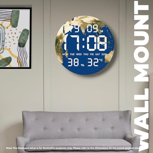 Image of Amazon Brand - Umi Acrylic Digital Wall Clock for Bedroom Living Room Stylish LED USB Tabletop 3D Picture Clocks with Time Day Date Month Temperature Display for Home Office 24.3x24.3cm (Blue Planet)