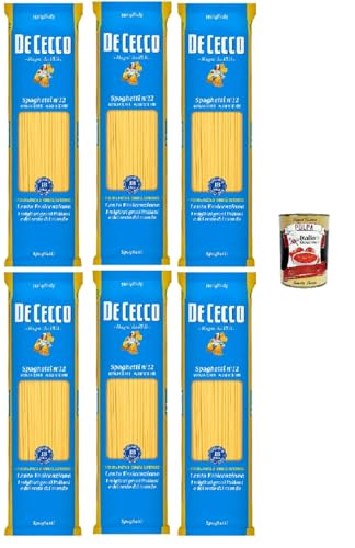 De Cecco Spaghetti n°12, pasta de trigo duro 6 x 500 g - trefilado de bronce, secado lento ~18 h, textura rugosa - cocción 12 min (al dente 10 min) - Fabricado en Italia + Italian Gourmet Polpa 400 g