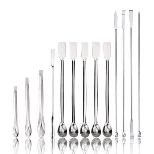 Generic Saini_MEDICOS Stainless Steel Lab Spatula Micro Scoop Reagent Laboratory Mixing Spatula 22cm Long Sampling Spoon 13PCS