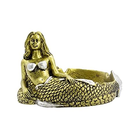 Gedengni Vintage Mermaid Figurines Mermaid Ash Tray Wedding Statue Woman Cigar Ashtray Mothers Gifts (Gold) Cover