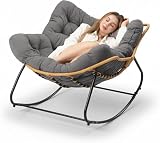 Sillas mecedoras de huevo de gran tamaño para adultos con cojín grueso, cómodas sillas mecedoras modernas adecuadas para uso en interiores y exteriores (gris oscuro)