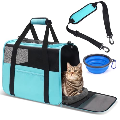 JUNGYOUN Premium Cat Carrier - Pet Carrier for Cat & Small Dogs up to 15lbs - Airline Approved Travel Dog Carrier with Anti-Escape Zippers, Collapsible Travel Bowl & Padded Strap