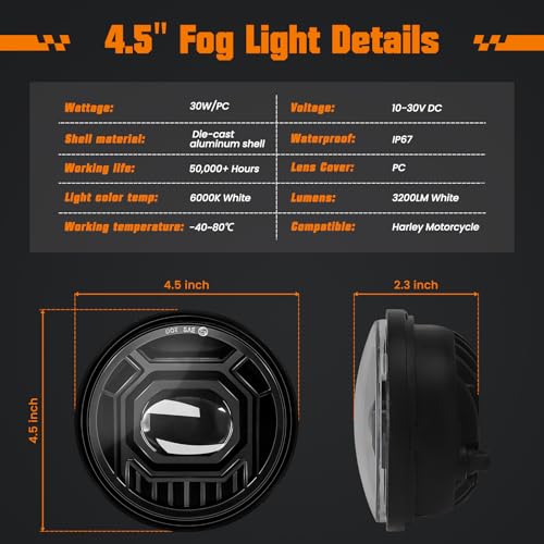 Image of 4.5 inch Motorcycle fog Lights 2PCS, Round LED Fog Lamps for Motorcycle Harley Davidson Accessories Electra Street Glide Heritage Softail Classic Road King