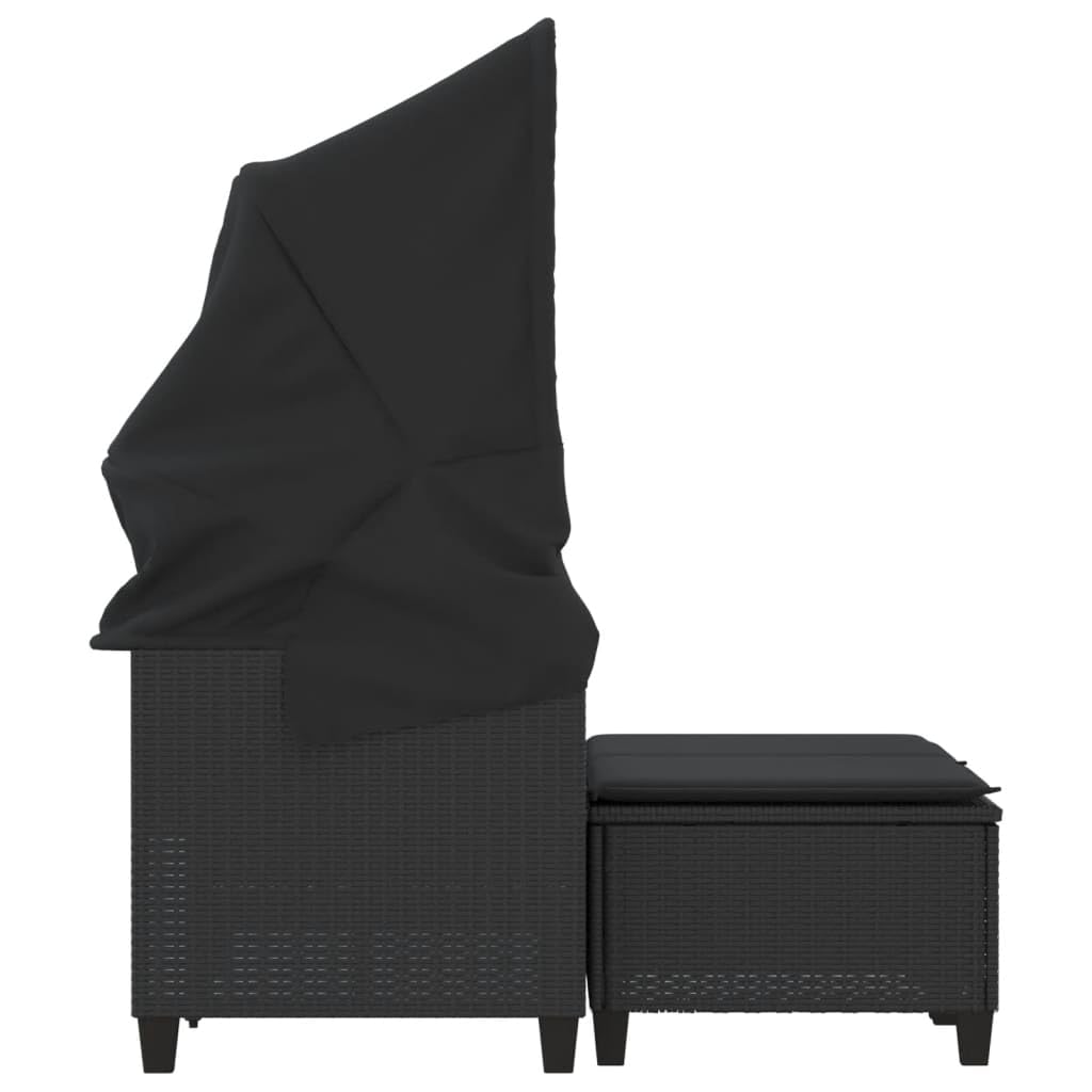 Willood Gartensofa 2-Sitzer mit Dach und Hockern Schwarz Poly Rattan Das Material ist langlebig, robust, pflegeleicht, leicht und einfach zu reinigen,Abnehmbar und waschbar