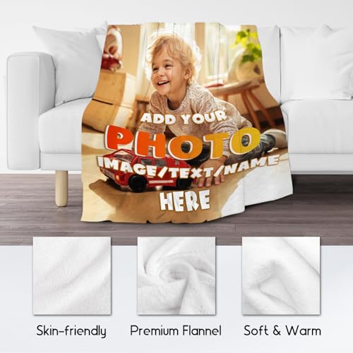 Custom Blanket Gifts with Picture, Personalized Blankets for Kids, Customized Gifts with Photo Text, Warm Flannel Throw for Women Men Adults, 60"x80"