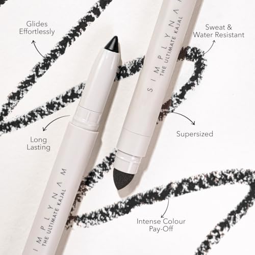 Image of SIMPLYNAM Ultimate Kajal - Ink Black | 1 Stroke Intense Color Payoff | Water & Sweat-Resistant | Long-Lasting & Smudge-Proof | Safe for Sensitive Eyes | 7X More Product | In-Built Sharpener & Smudger
