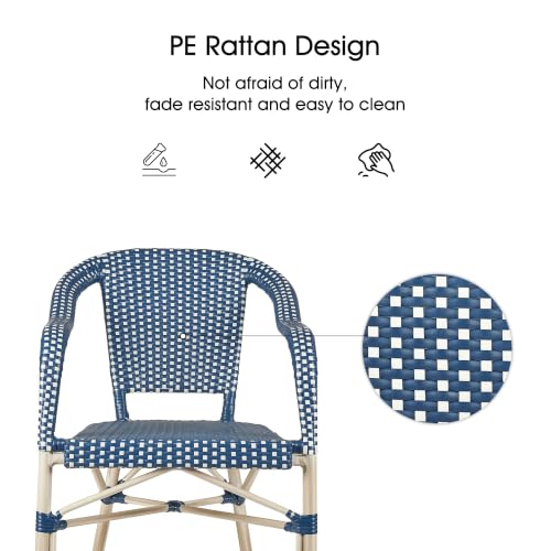 Image of PURPLE LEAF French Wicker Bistro Chairs Set of 2, White Finish, Deep Blue