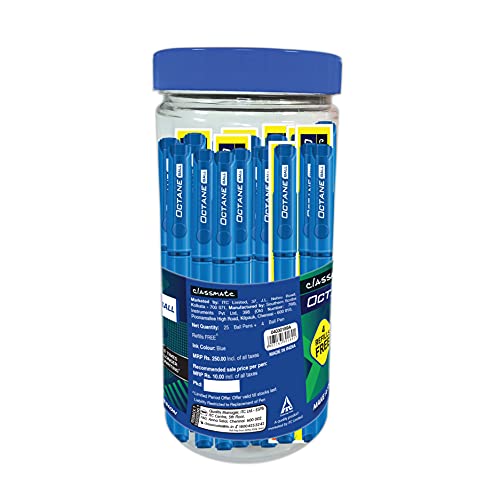Image of Classmate Octane Neon- 25 Blue Gel Pens Plastic Octane Ball (Blue) Jar - Pack of 25